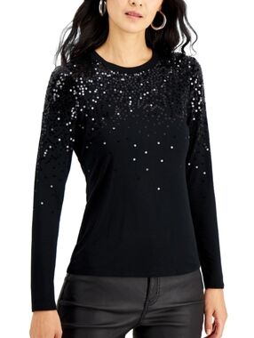 INC Black Sequin Embellished Jersey
